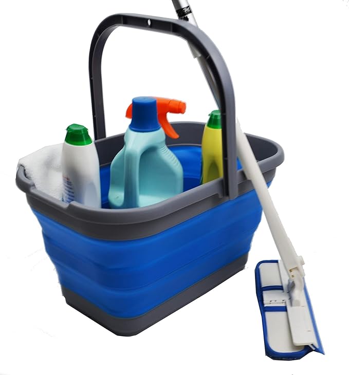 SAMMART 12L (3.1 Gallon) Collapsible Rectangular Handy Bucket (1, Dark Grey/Blue)