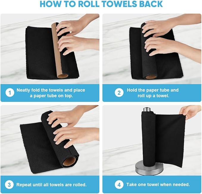 AIDEA Microfiber Cleaning Cloth 165 Sheets 3 Roll, Black Microfiber Towels for Cars, Shop Rags Washable, Cleaning Rags Reusable Paper Towels for Automotive, Mechanic, Workshops, House, 11×9"