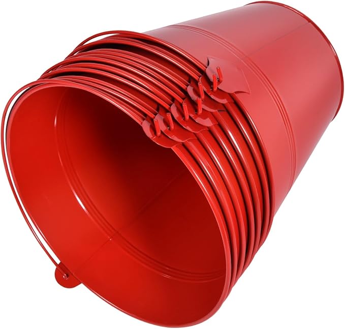 OBTANIM 7 Pack Red Metal Buckets with Handle Galvanized Ice Pails for Plants, Succulents, Party Favors Organizing, Rustic Home Decor or Classrooms Pencil Storage (9.1 x 6.7 inch)