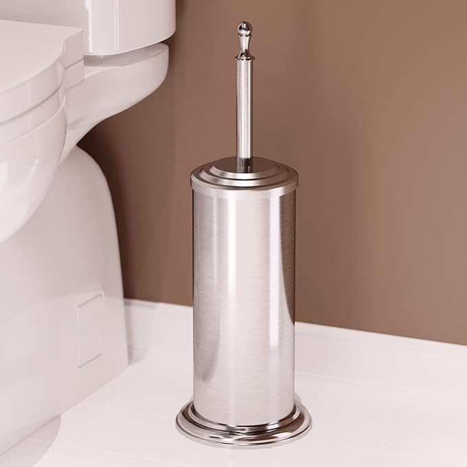 2 Pack Stainless Steel Modern Toilet Brush & Holder Set Bathroom Bowl Cleaner Brush with Caddy