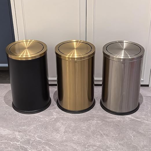 Black and Gold Bathroom Trash Can,Bathroom Trash can with Swing Lid,Small Trash Can with Flipping Lid, 4.8gal Garbage cans for Bedroom,Living Room, Guest Room,Office,Hotel(4.7gal-Black)