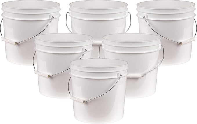 ATERET 2 Gallon White Bucket Only - All Purpose Pails - Food Grade - Made in USA - BPA Free Plastic (6 Pack)