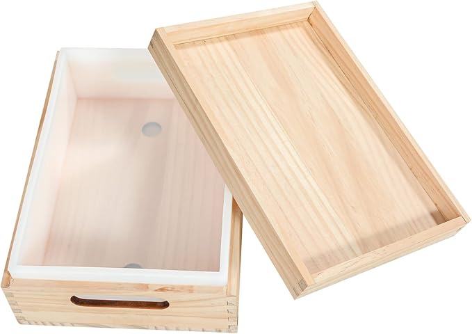 Rectangle Soap Molds for Soap Making, 2.2L/77oz Silicone Soap Making Mold with Wooden Box and Lid for DIY Handmade Soap Making