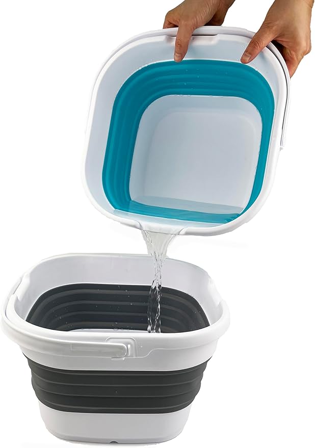 SAMMART 9.5L (2.5 Gallon) Collapsible Rectangular Handy Basket/Bucket (White/Ceramic Blue)