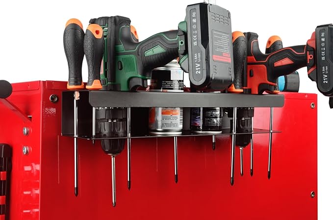 ULIBERMAGNET Magnetic Spray Can Holder,Magnetic Power Tool Organizer Rack,Heavy Duty Cup Drill Holder,Wall Mount Metal Tool Rack with Screwdriver, Cordless Drill, Spray Bottle, Utility Rack for Garage