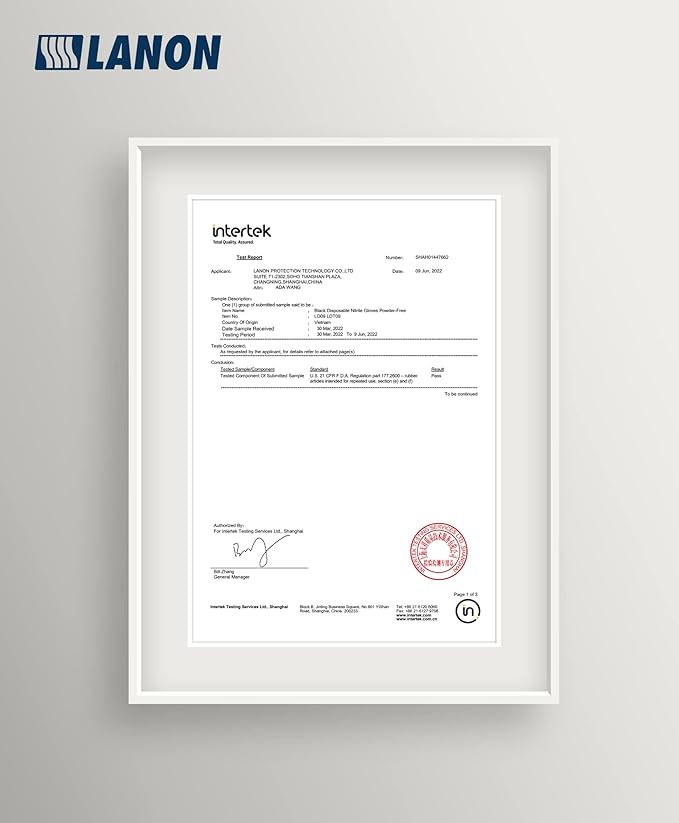 LANON 6-mil Black Nitrile Disposable Gloves, Food-Safe, Powder-Free, Heavy-Duty, Textured Fingertips, Latex-Free, Large