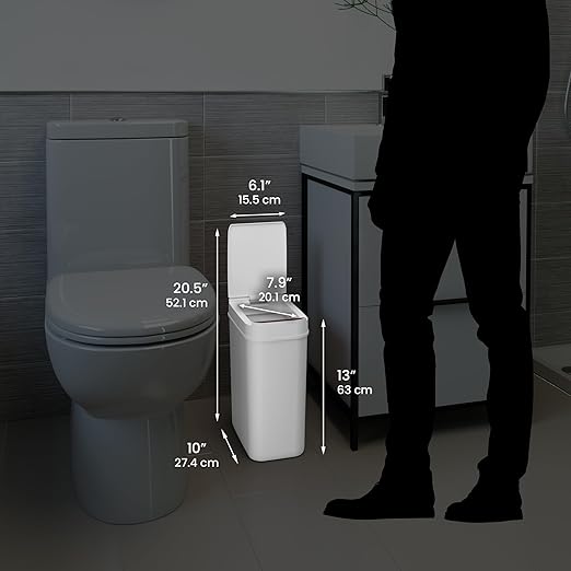 iTouchless 3 Gallon Bathroom Sensor Trash Can, 10 Liter Slim Touchless Automatic Small Garbage Bin with Lid, Narrow Smart Motion Control Commercial Waste Basket for Bedroom, Office, White