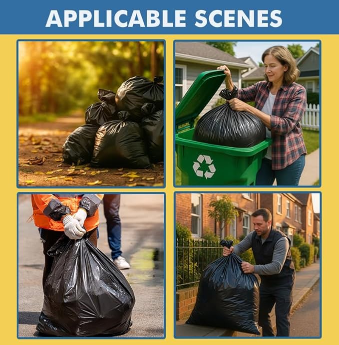 55-60 Gallon Black Trash Bags 200 Bags by RayPard Extra Large Multi-Use Heavy Duty Commercial Garbage Bags, Lawn And Leaf Bags, Outdoor Yard Waste Bag, Contractor Workshops Trash Bin Liner