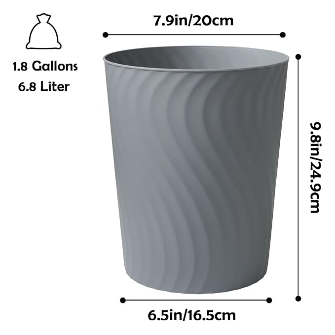 YGJT Small Trash Can, 3 Pack 1.8 Gallons Bathroom Trash Can Waste Basket, Round Garbage Can, Plastic Trash Bin for Kitchen, Dorm, Bedroom, Office, Living Room, Study, Compact Spaces(White Black Grey)