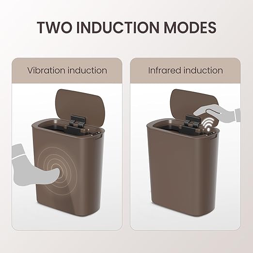 Cesun Motion Sensor Trash Can, 5 Gallon Automatic Bathroom Garbage Can with Lid, Touchless Smart Plastic Slim Wastebasket for Bathroom, Office, rv, Bedroom, Living Room, Brown