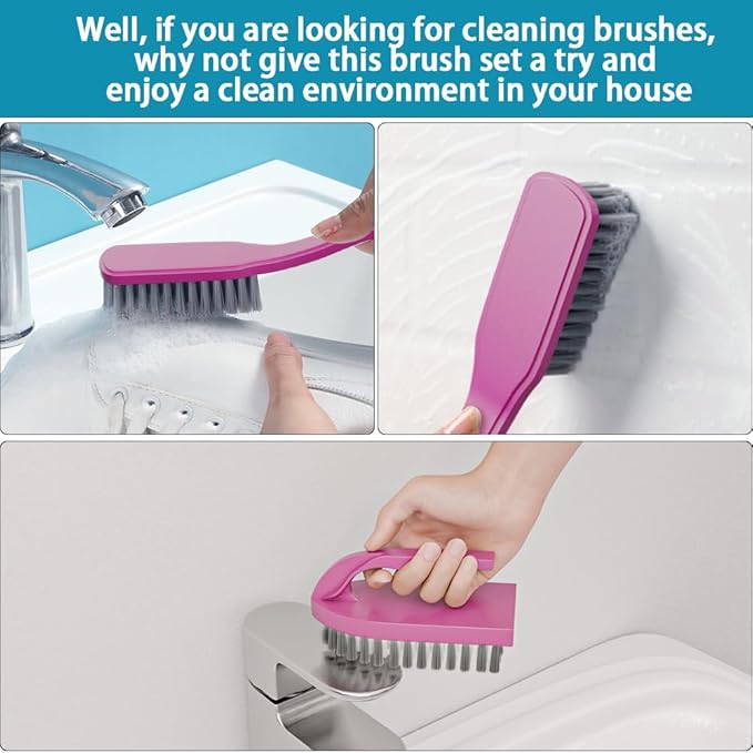 6 PCS Cleaning Brush, Scrub Brush Set for Kitchen and Bathroom Household Use with Various Brushes for Cleaning Dishes, Tiles, Corners and Floors Color Purple