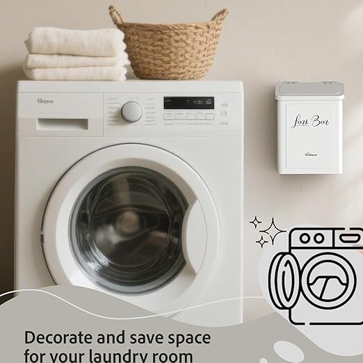 Sealegend Magnetic Lint Bin for Laundry Room with Dryer Lint Brush, Wall Mounted Metal Trash Can with Lid for Dryer, Space-Saving Laundry Organization and Storage, White