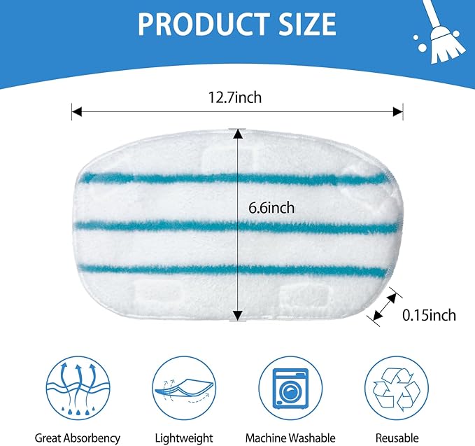 Steam Mop Pads Compatible with PurSteam ThermaPro 10-in-1 and ThermaPro 211 Steam Mop Cleaner Microfiber Pur steam Mop Replacement Pads (Blue and White-4pcs)