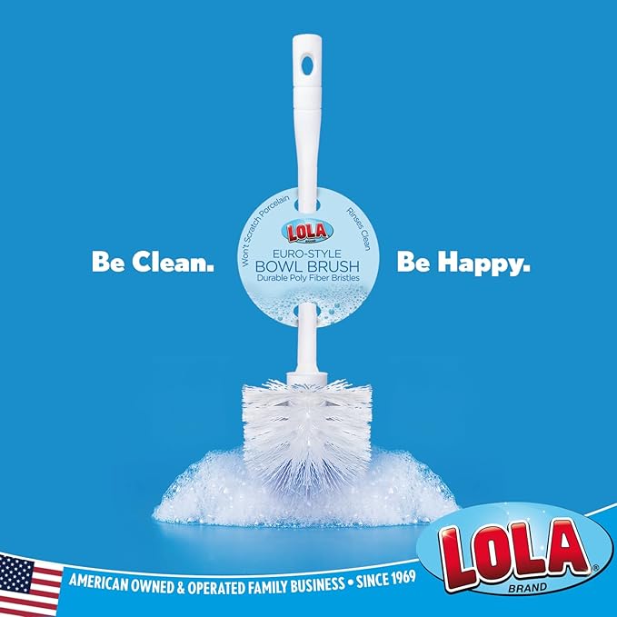 LOLA Classic Toilet Brush, 6 Pack, Durable Fiber Stiff Bristles, Compact Size, Non-Scratch, Long-Lasting