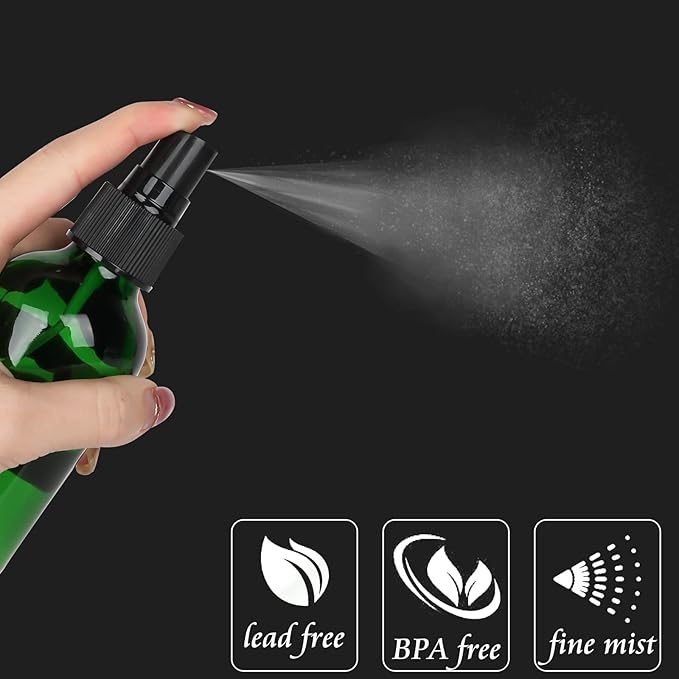 CycleMore 120ml 16 Pack 4oz Green Glass Spray Bottles with Fine Mist Sprayers, Glass Travel Bottles for Cosmetic, Essential Oils, Cleaning Solutions, Perfumes & More Liquids Ideal for Friends