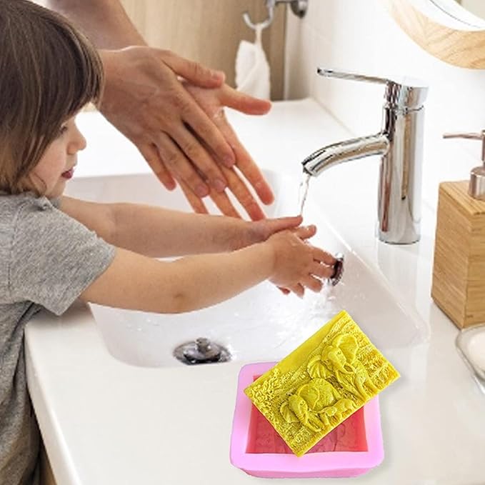 Elephant Family Silicone Soap Molds Animal Bar Soap Making Molds Square Soap Mould for Baby Shower