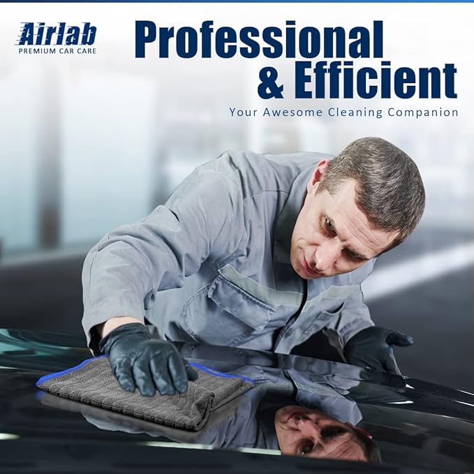 Airlab Microfiber Towels for Cars Wash Drying Auto Detailing, Highly Absorbent, Lint-Free, Streak-Free, All-Purpose Cleaning Cloths for Household, 16" x 16", Pack of 8, Grey