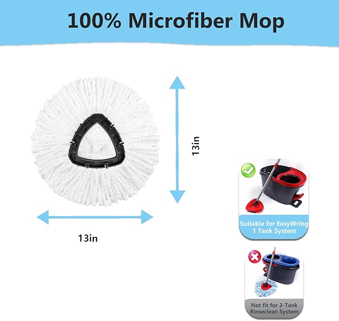 6 Pack Mop Replacement Heads Compatible with Oceda EasyWring 1-Tank System - Includes 1 Mop Base, Microfiber Mop Refills, Easy Cleaning Mop Head Replacement