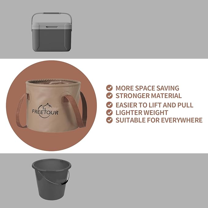 Baiao Collapsible Bucket 5 Gallon, Portable Collapsible Bucket with Handle, Folding Water Container for Fishing Camping Beach Hiking Home Travel Car Washing(Khaki 20L)