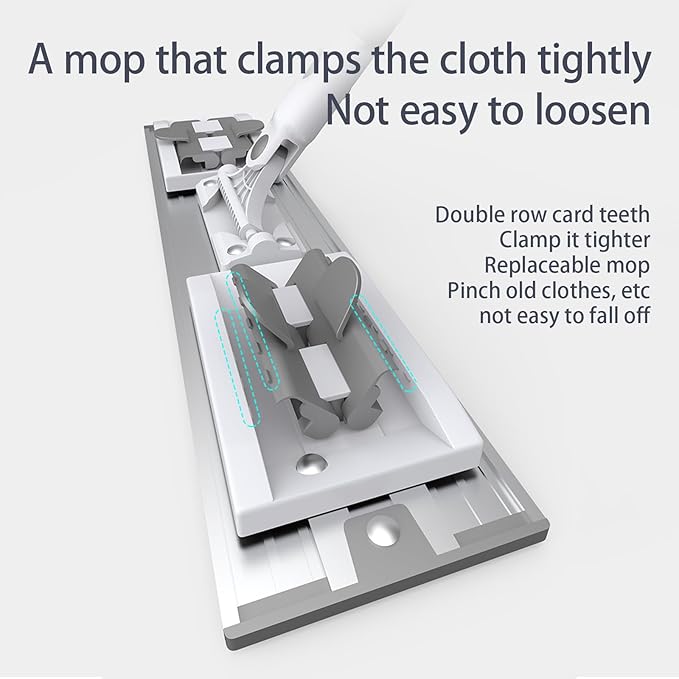 Flat Microfiber Mop for Floor Cleaning, 15.7 in (40 cm) Aluminum Base, 4-Section Aluminum Handle 52 in, Dry & Wet Use, 4 Washable Pads, Debris Scraper – LJGG (Gray/White)