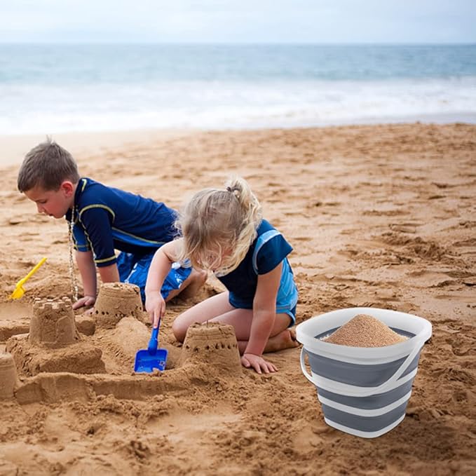 2 Pack Collapsible Bucket, 2.6 Gallon (10L) - Square Foldable Mop Bucket for House Cleaning, Car Washing, Camping - Portable Water Pail for Outdoor, RV, Travel (Grey)