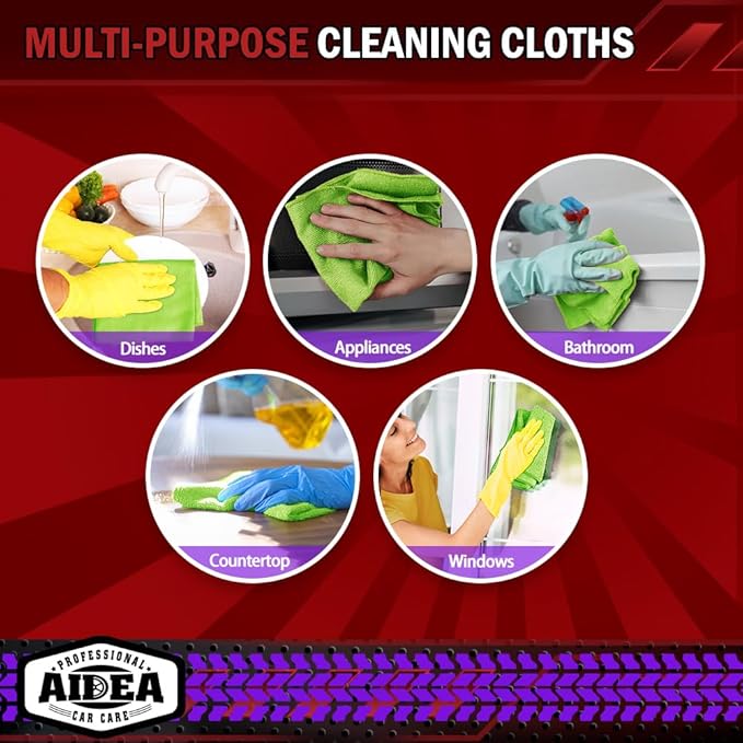 AIDEA Microfiber Cleaning Cloth, 20PK, Microfiber Towels for Cars, Premium All Purpose Car Cloths, Dusting Cloth Cleaning Rags, Absorbent Towels for SUVs, House, Kitchen, Window, 12"×12", Green