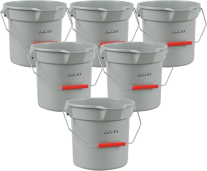 6 Packs Industrial Round Utility Pail with Handle, Commercial Utility Bucket, 14 Quart, Grey