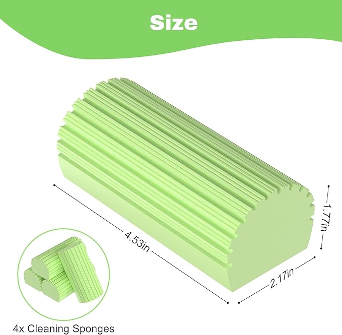 4pcs Damp Dusting Sponge Green, Household Clean Sponges Duster for Cleaning Baseboards Blinds, Vents, Window Trunk, Scrub Magic Sponge Eraser Reusable Wet Sponges Cleaning Supplies Tool