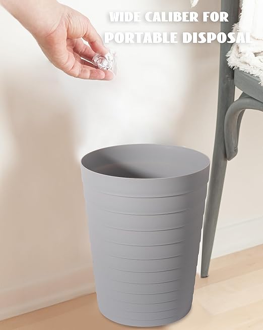 UUJOLY Small Bathroom Trash Can Wastebasket, Plastic Garbage Bin Container Basket for Bathrooms, Laundry Room, Kitchens, Offices, Kids Rooms, Dorms, Grey, 1.8 Gallon