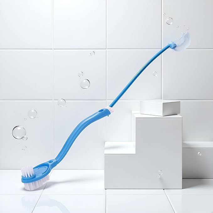 Household Cleaning Brushes Long Handle Double-Headed Shoes Cleaning Brushes Bathroom Kitchen Washing Tools (Blue)