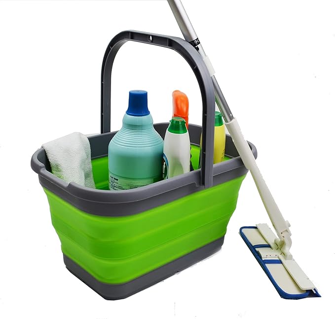 SAMMART 12L (3.1 Gallon) Collapsible Rectangular Handy Bucket (1, Dark Grey/Green)
