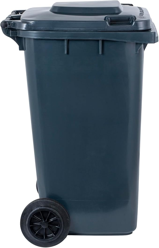 Restaurantware-Clean Tek Professional 32 Gallon Trash Can With Wheels, 1 Garbage Can With Lid - Step-On Attachment Sold Separately, Rectangle, Gray Plastic Dustbin, Long-Lasting, For Outdoor
