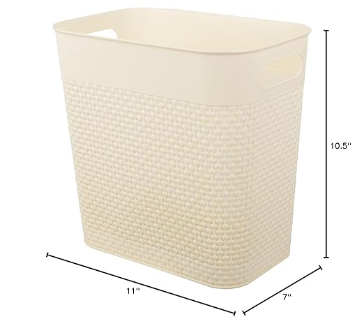 UUJOLY Plastic Trash Can Wastebasket, Garbage Container Basket for Bathrooms, Kitchens, Offices, Kids Rooms (Beige, 3 Gallon)