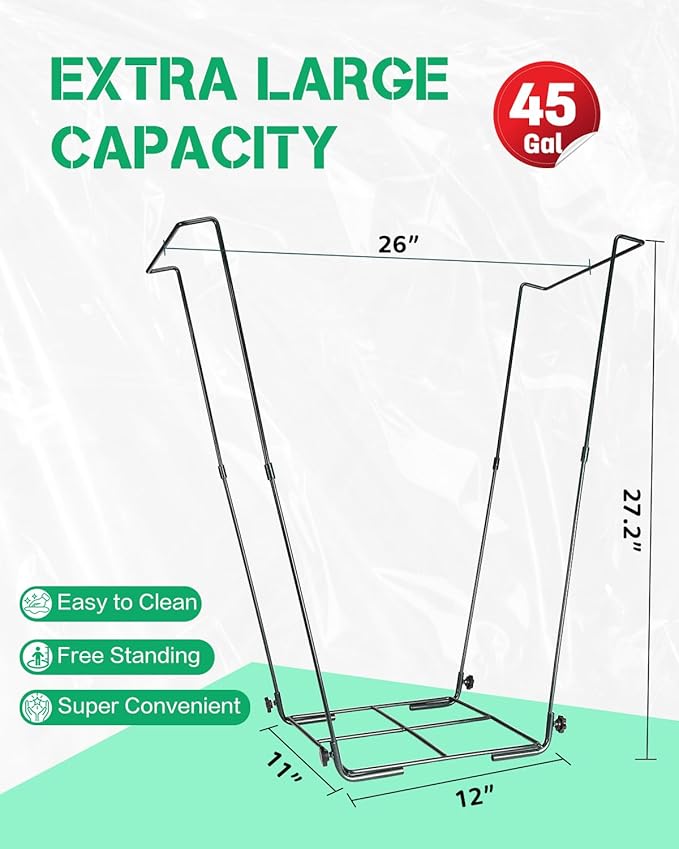 Joyhalo Outdoor Trash Bag Holder Stand - 2 Pack Heavy Duty Metal Garden Garbage Bag Support Frame for 30-45 Gallon Capacity, Multi-Use Portable Yard Leaf Bag Stand