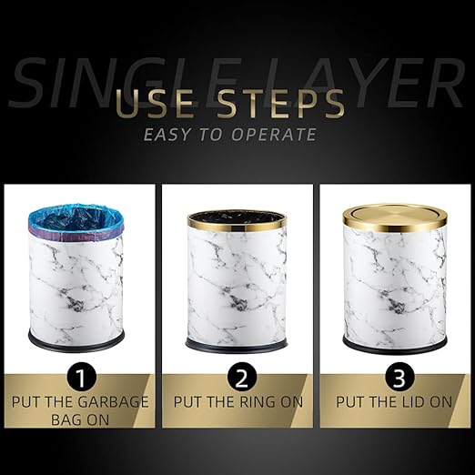 4gallon,Marble Trash Can with Lid,Medium Bedroom Garbage Can,Flip Top Trash Can for Bathroom,Bedroom,Kitchen,Living Room(Marble)