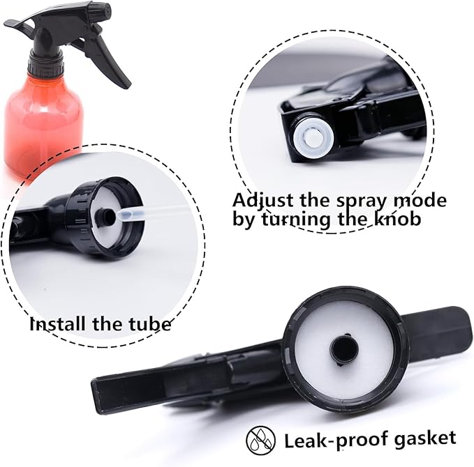 Generic All Purpose T-8 Black Trigger Sprayer with 9-1/4"" Dip Tube and 28mm 28-400 Nozzle, 6 Pack, Industrial Grade, Heavy Duty, Chemical Resistant, Adjustable Stream Mist, for Spray Bottles