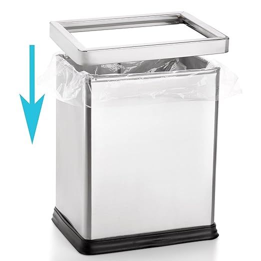 AVLA 10 Liter Open Top Trash Can, Stainless Steel Office Wastebasket, Kitchen Garbage Container Bin with Removable Bag Holder, Waste Trashcans for Bathroom, Restaurant, Restroom, Powder Room, Home