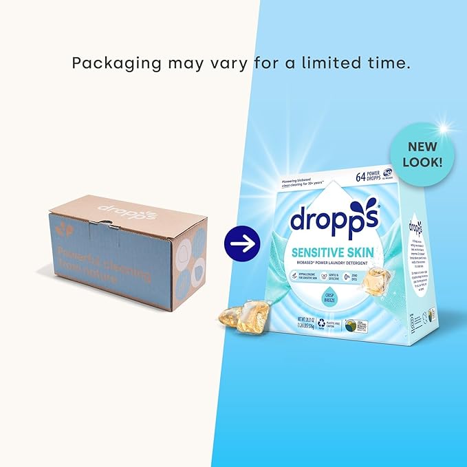Dropps Sensitive Skin Laundry Detergent Pods, Crisp Breeze (160 Count) - Dermatologist Tested Laundry Pods - HE Compatible Laundry Supplies for Clean Clothes, Vegan & Dye-Free