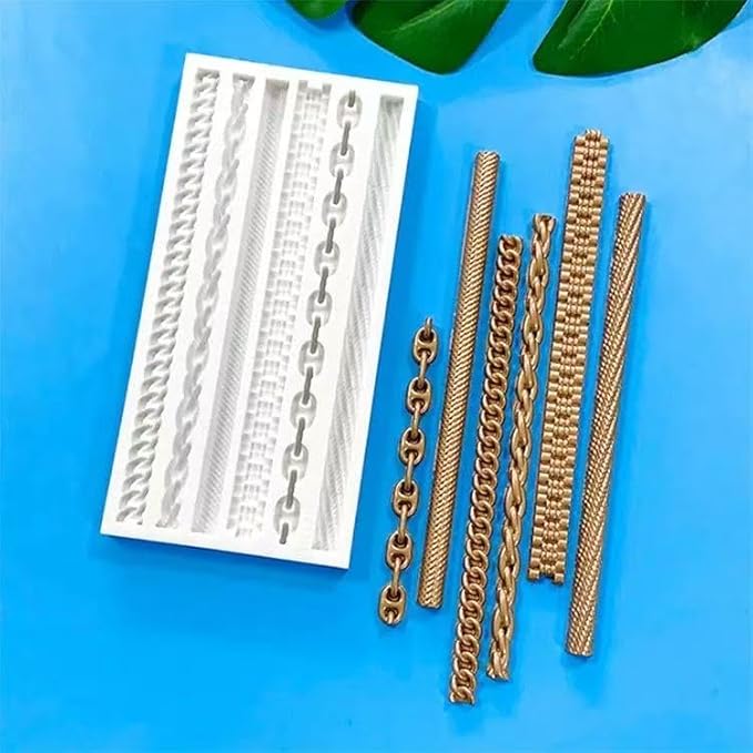 1 Pcs Baroque Cake Decoration Fondant Mold, Cuban Chain Chocolate Silicone Mold, for Kitchen Baking Biscuit Candy Cupcake Toppers Dough Gum UV Resin Clay