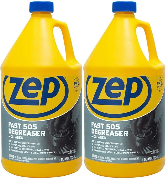 Zep Fast 505 Cleaner and Degreaser - 1 Gallon (Case of 2) ZU5051282 - Fast Acting Degreaser, Removes Oil, Grease, and Dirt from Tools, Decks, Grills, Plastic, and Even Grease-Stained Laundry
