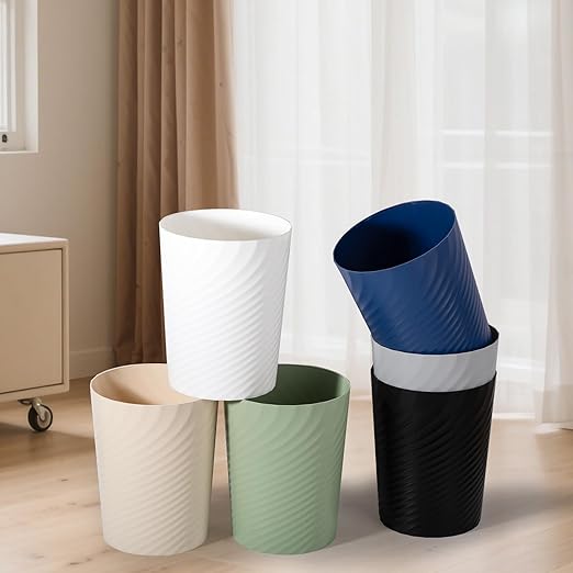 UUJOLY Bathroom Small Trash Can with Trash Bag Plastic Garbage Can Round Waste Basket for Bathrooms, Laundry Room, Kitchens, Offices, Kids Rooms, Dorms, 1.8 Gallons, 3 Pack (White)