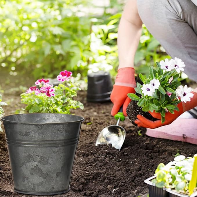 Briful 5PCS Galvanized Buckets 7.1In Rustic Farmhouse Metal Bucket Galvanized Flower Bucket Home Indoor Outdoor Decorative Tin Planters