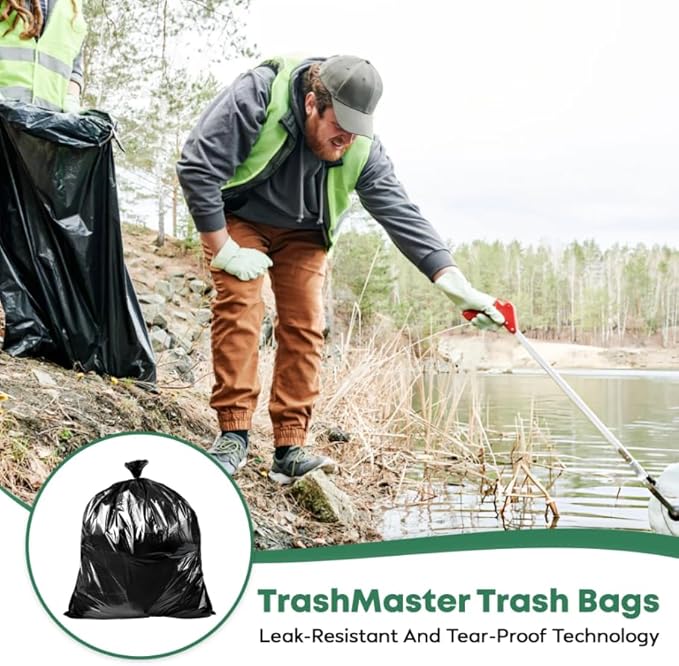 60 Gallon Trash Bags for Toter | (50 Bags w/Ties) 60 Gallon Trash Bags | X-Large Garbage Bags | Extra Large Leaf Bags | Commercial Trash Bags