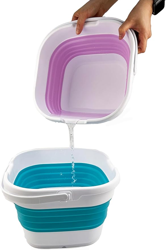 SAMMART 9.5L (2.5 Gallon) Collapsible Rectangular Handy Bucket (White/Pale Purple)