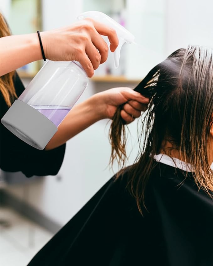 2 Pack 360° Glass Spray Bottles with Silicone Sleeve, 16 oz Empty Refillable Containers with Adjustable Spray Nozzles, Spray Bottles for Hair, Cleaning Solutions and Plants Grey