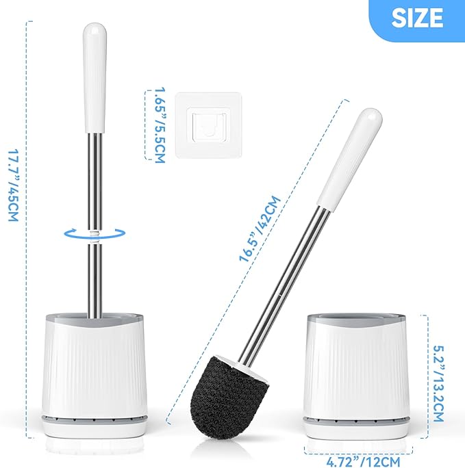 TRENTI Toilet Brush, Toilet Brush and Holder Set, Bristles Toilet Bowl Brush Head with Ventilated Holder, Wall Mounted Compact Toilet Brush Set for Bathroom Deep Cleaning (1, White)