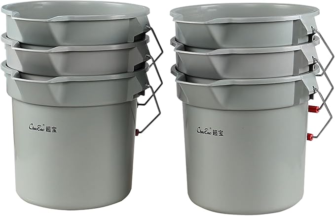 Zopnny 6 Pcs 14-Quart Sturdy Pail Bucket for Cleaning, Plastic Household Mopping Bucket, Roughneck Round Industrial Bucket Pail with Handle, Grey