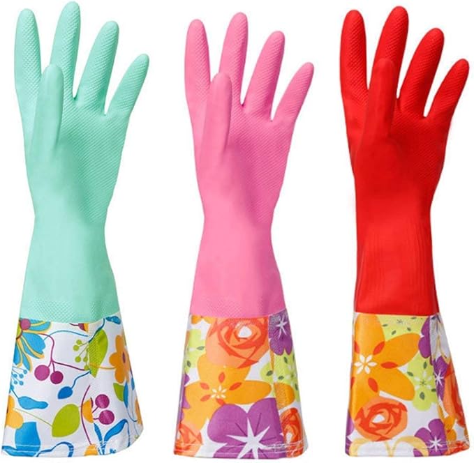 Dishwashing Rubber Gloves 3 Pairs, Aixingyun Non-Slip Household Laundry Kitchen Cleaning Gloves, Reusable PU Waterproof Latex Gloves Gift for Mom (Large, 3 Pairs)