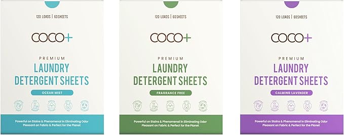 COCO+ Laundry Detergent Sheets - Nano-Concentrated with Enzymes, Hypoallergenic & Plant-Based - Deep Clean, Safe for Sensitive Skin - (120 Loads 60 Sheets) - Ocean Mist
