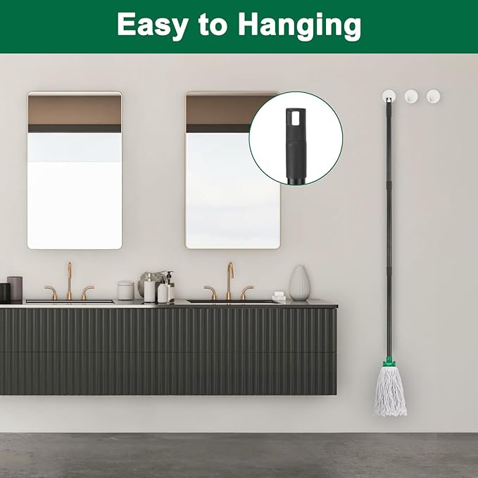 KeFanta Mop for Floor Cleaning,2 Pcs Cotton String Wet Mops Replacement Head Compatible with Microfiber Cloth Mop Refill & 0.8" Diameter Mops Handle,Green(1 Handle & 2 Heads)